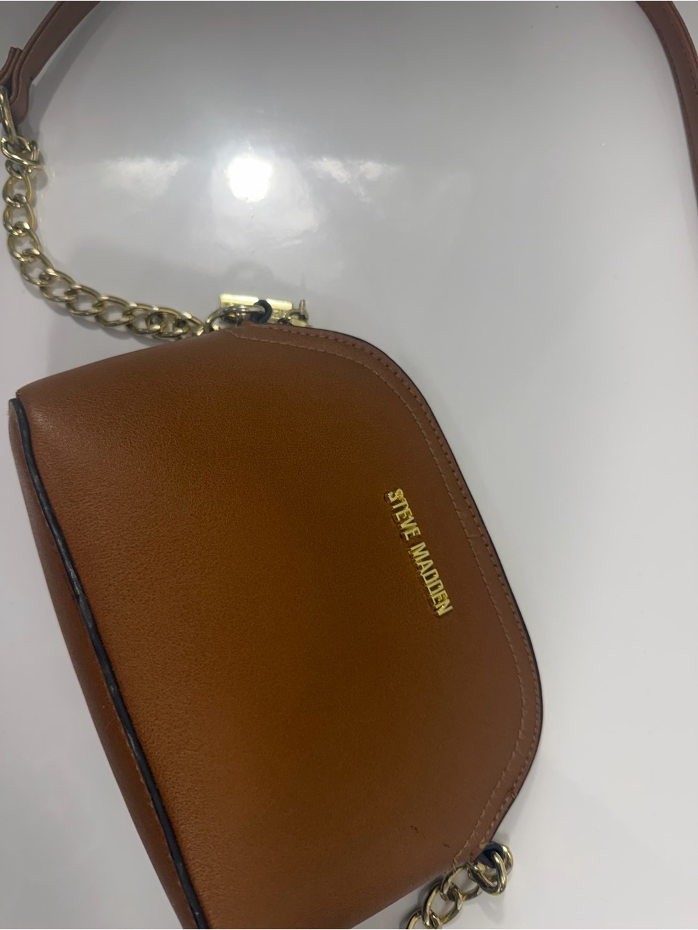 Steve Madden Brown Crossbody Bag Gold Chain Small Purse - Picture 3 of 11